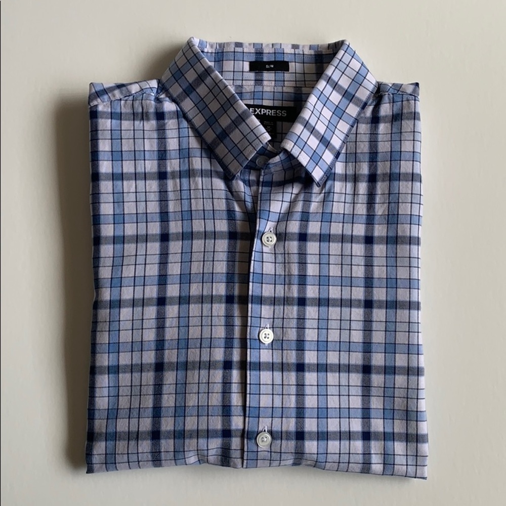 👔 EXPRESS Slim Plaid Cotton Dress Shirt